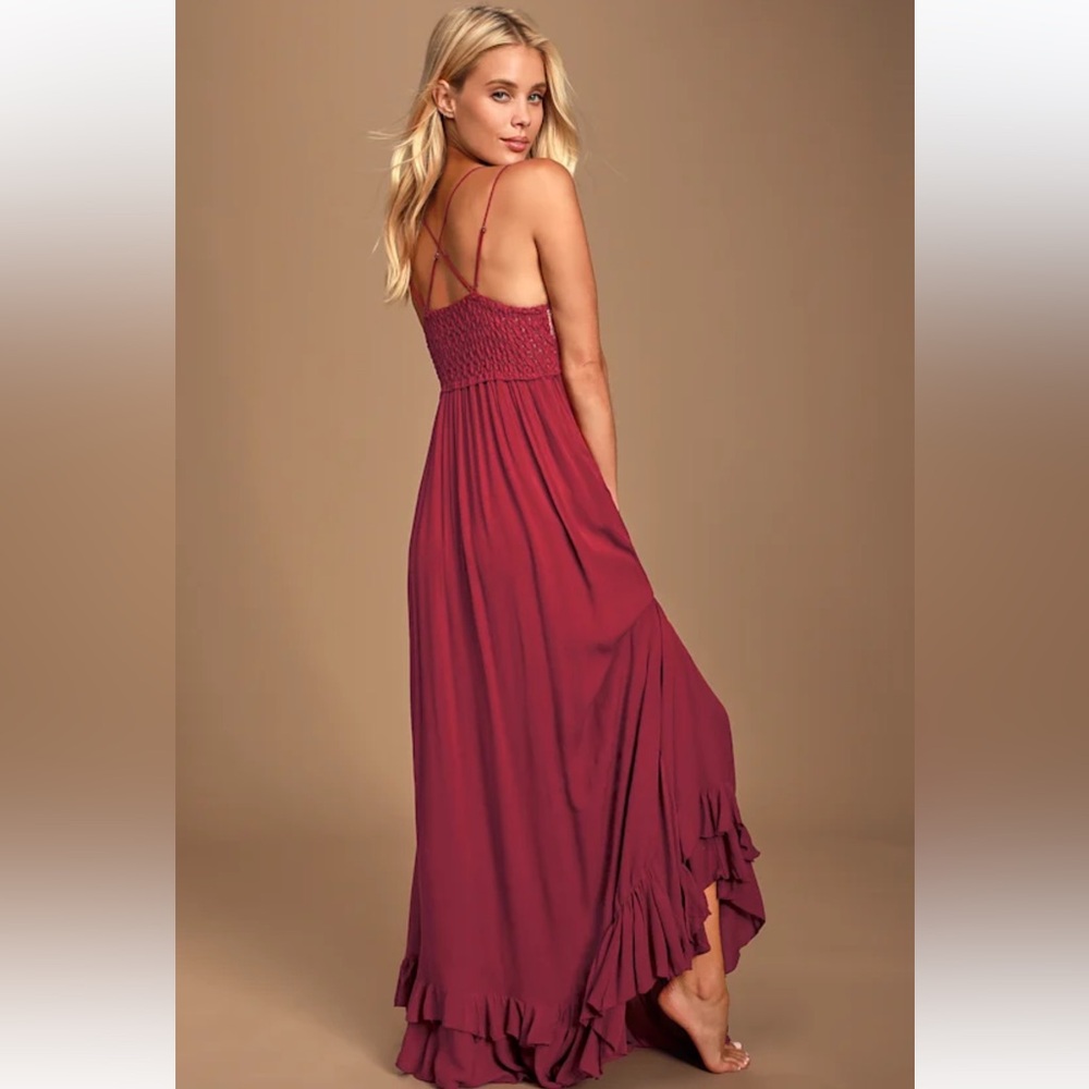 Free People Adella Maxi Slip Berry Red Lace Dress - Picture 3 of 10